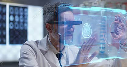 Doctor using holographic display for research