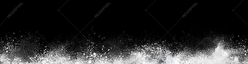 Wide design of abstract powder dust explosion over black background