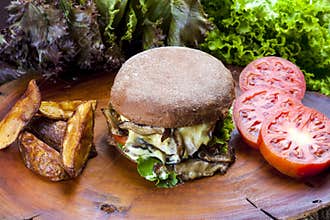 Delicious hamburguer served Australian bread