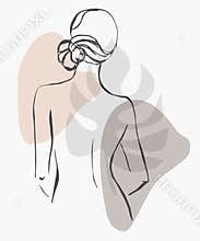 Simple hand drawn trendy line silhouette woman. Modern minimalism art, aesthetic contour. Abstract women`s silhouette, minimalist