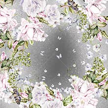 Beautiful watercolor card with flowers and butterfly.