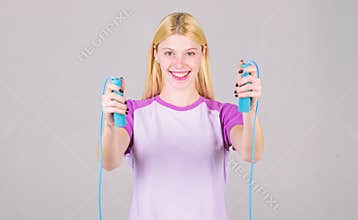 Get ready summer body. Slim down. Fit and healthy. Weight loss concept. Woman exercising with jumping rope. Jumping rope