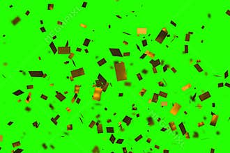 Falling down golden metallic glitter foil confetti, animation movement on chroma key green screen background, gold christmas,