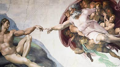 Rome Italy March 08 creation of Adam by Michelangelo panorama