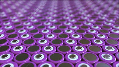 Many purple lithium-ion batteries used in industrial battery packs for portable electronics and electric vehicles