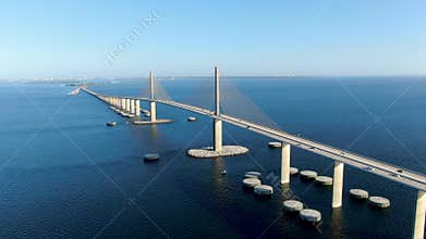 Aerial view of Sunshine Skyway Bridge, Tampa Bay