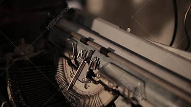 Close-up of process of ancient printing machine, slow motion