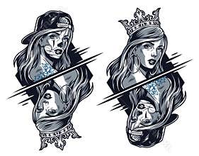 Chicano girls wearing crown and baseball cap