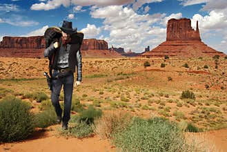 Cowboy crossing the desert