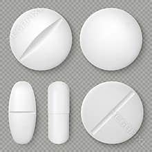 Realistic white medicine pills and tablets isolated on transparent background. Pharmaceutical design object. Healthcare