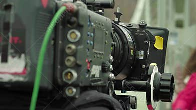 Camera while filming. Filmmaking. Shooting. Film production.