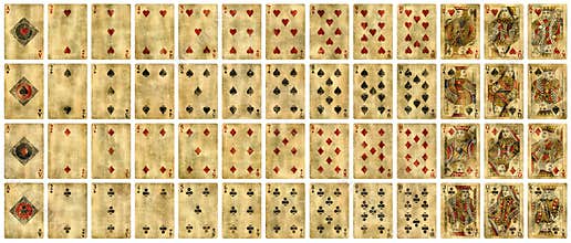 Full set of Vintage playing cards isolated on white