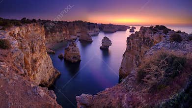 Blue hour and sunrise along the Algarve coast, Portugaql