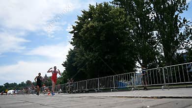 DNIPRO, UKRAINE-June 9, 2019: Dnipro Triathlon Festival, athletes running competitions, June 9, 2019 in Dnipro, Ukraine