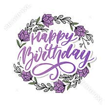 Happy Birthday lettering calligraphy brush gradient sticker vector