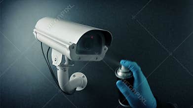 Camera Sprayed Black And CCTV Screen View - Bank Robber, Privacy