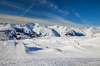 snow jumps in the snow Park in Les arcs