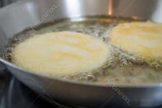 Food photography of deep fried arepas