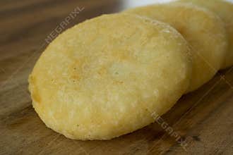 Food photography of deep fried arepas