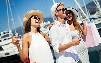Happy people enjoying and having fun on a luxury summer vacation