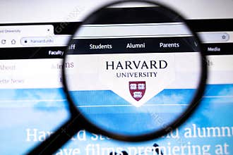 Los Angeles, California, USA - 23 January 2020: Harvard University website page. Harvard.edu logo on display screen