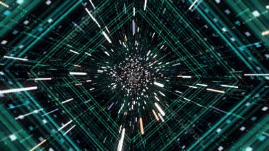 Abstract creative cosmic background, hyper jump into another galaxy through the green tunnel. Animation. Speed of light