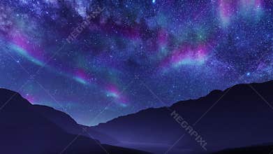 Aurora borealis in night sky at mountain landscape