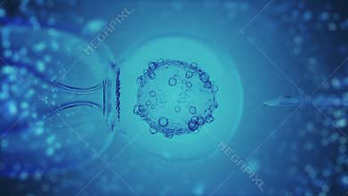 IVF in vitro fertilization through a microscope on blue