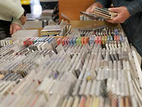 A collection of audio CDs. Music Store