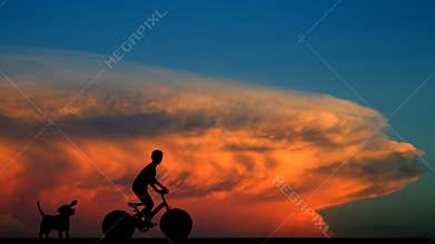 Riding over sunset, Bali Island resort, Indonesia. 