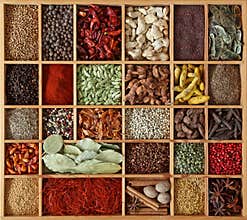 Spices in wooden box