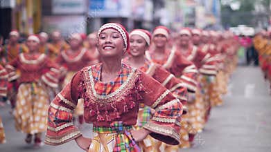 Dumaguete City, Philippines 10-18-2019: Festival dancers with beautiful smiles.