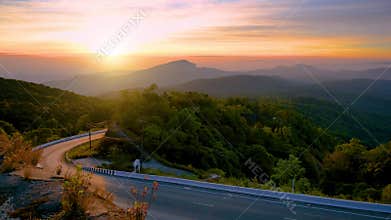 Road with sea of mist and mountains in the morning Doi Inthanon Chiang Mai, Thailand