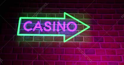 Neon Casino sign with lighted text in Las Vegas or Nevada - 4k