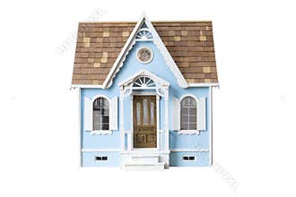 Realistic looking wooden dollhouse isolated on whi