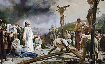 Interior of the Barbara Church in Pochaev Lavra, the painting on