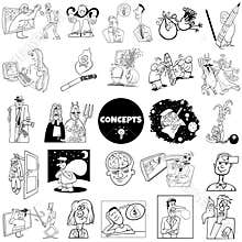 cartoon concepts or metaphors with comic characters set