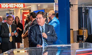Fox Nation Patriot Awards in Hard Rock Casino Tucker Carlson the former most popular anchor on cable TV during show recording