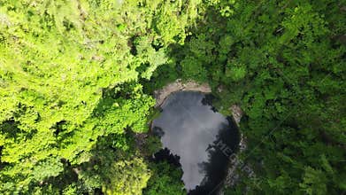 Drone aerial top down above emerald pool.