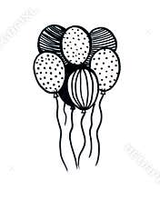 Doodle of a bouquet of balloons. Black outline on a white background.