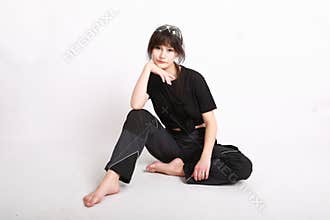 Smiling pretty girl in working clothes