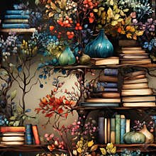 seamless pattern with old books and flowers.pattern for fabric or wallpaper