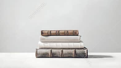 A stack of four books on a white background. This image shows four hardcover books of different colors and designs