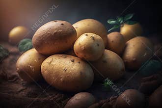 Food illustrations, potato, ai art. Generative ai