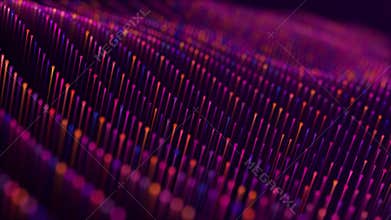 Wavy field of moving long blue-violet particles with a soft glow effect , 4k , 60 fps