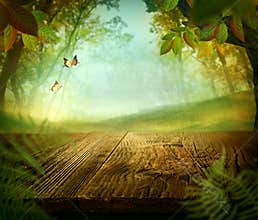 Spring design - Forest with wood table