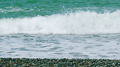 Sea Water Waves. Wave After Wave Swept Towards Shore. Slow motion.