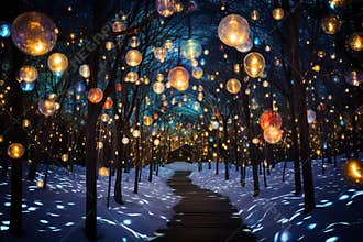 Starry lights and Christmas ornaments