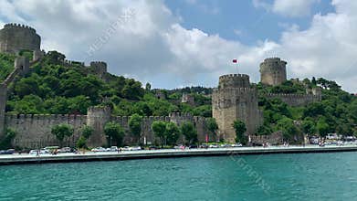 Footage of people walking by Bosphorus