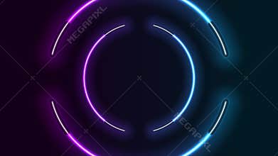 Abstract blue ultraviolet neon circles frame from fluorescent lamps